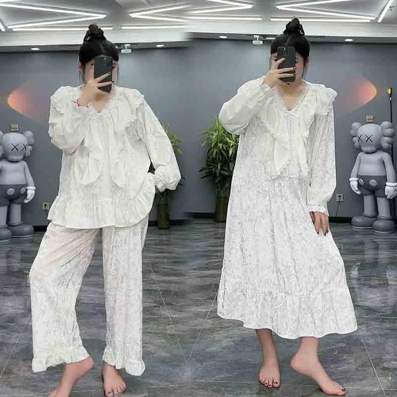 大码女装秋季新款荷叶边睡衣套装