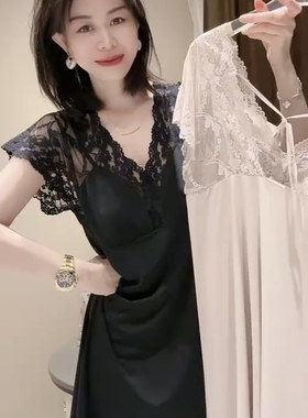 性感蕾丝拼接带胸垫睡裙