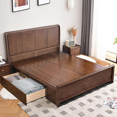 北欧全实木床1.8米双人床1.5米现代简约软包床高箱储物床卧室家具