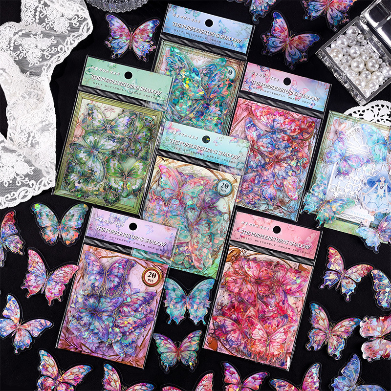 鎏金蝶梦手帐贴纸包复古烫金儿童贴画防水pet手账咕卡素材