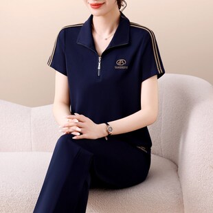 迈耐克斯运动套装女夏季2026新款宽松洋气女士冰丝短袖休闲跑步服