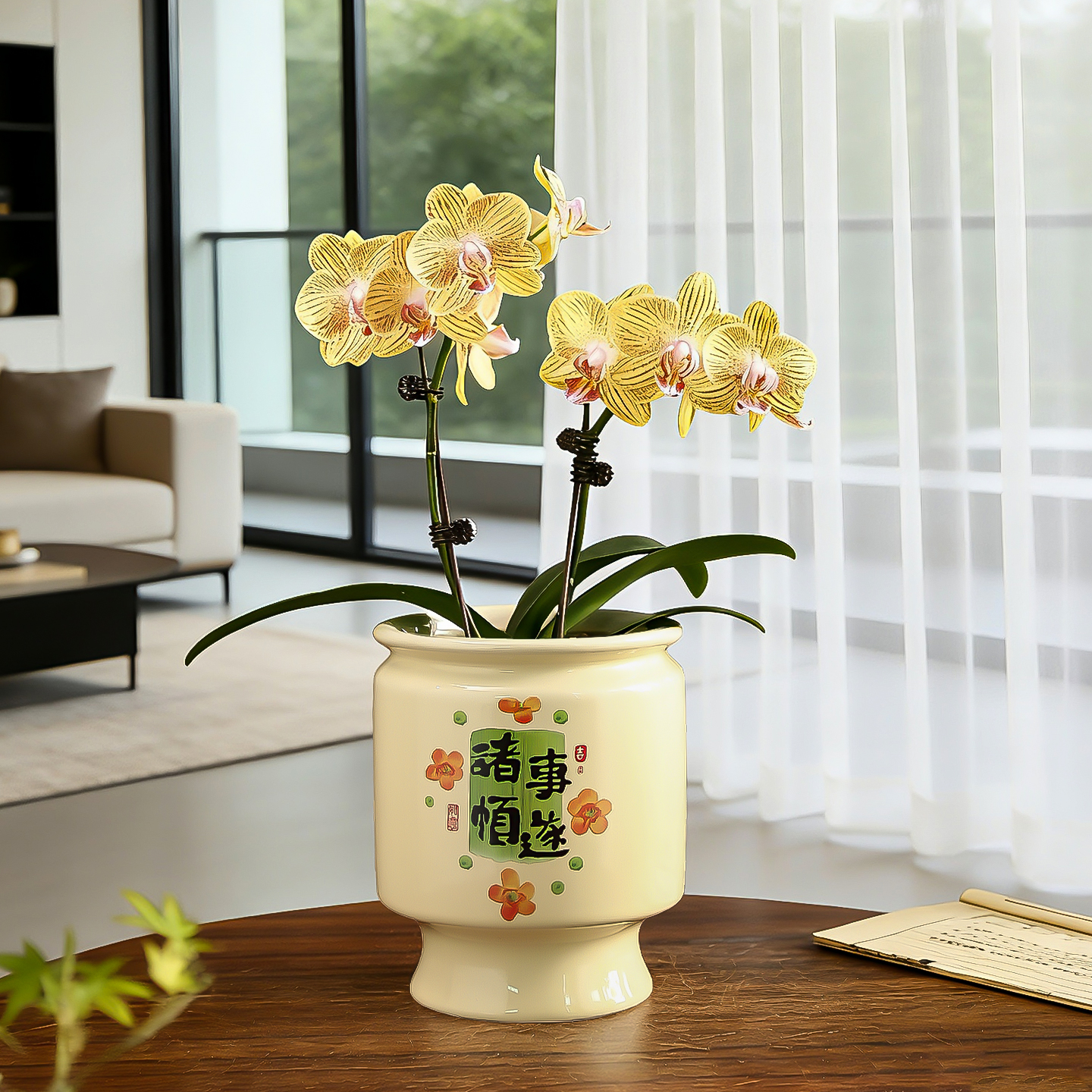 陶瓷花盆现代简约新年喜庆蝴蝶兰