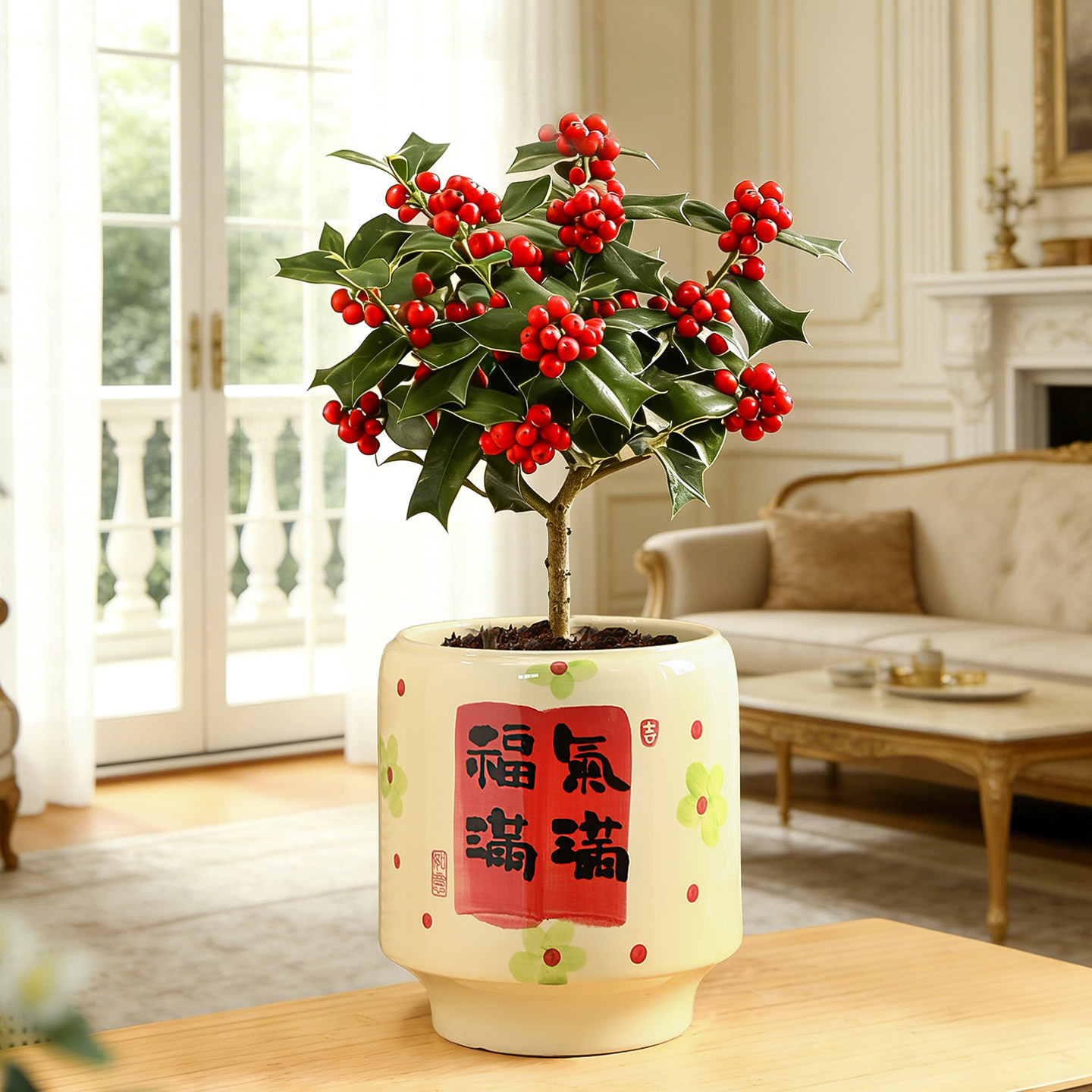 手绘福气满满陶瓷花盆家用中式喜庆室内桌面摆放冬青三角梅绿植盆,鲜花速递/花卉仿真/绿植园艺,花盆,淘宝优惠券,粉丝福利购,淘宝优惠卷