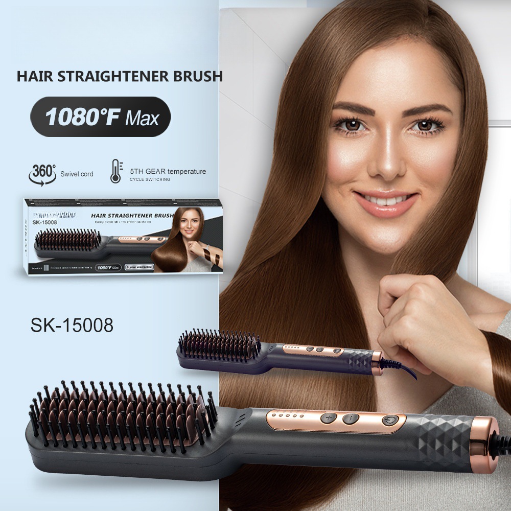 110v跨境15008热风梳卷发棒负离子去油速干美发梳可调温直发