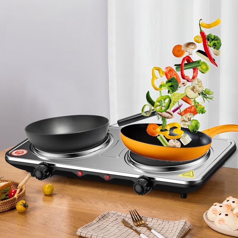 110v跨境家用电热炉电磁炉多功能电炉烧水炉双锅电炒炉