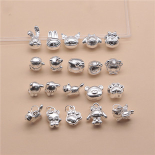 足银999轻松熊玉桂狗KT猫库洛米隔珠手链DIY串珠纯银手工编绳配件