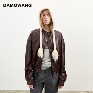 DAMOWANG 2025秋冬新款高级时尚立领仿皮夹克酷飒利落短款外套女