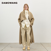 不对称大翻领羊驼毛长款 DAMOWANG 2025秋冬新款 大衣优雅慵懒风衣