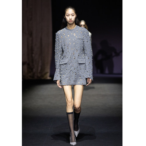 damowang钉珠羊毛连衣裙