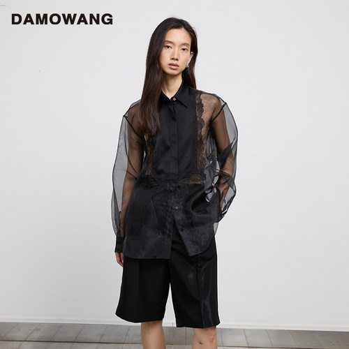 DAMOWANG夏新款蕾丝透视衬衫女