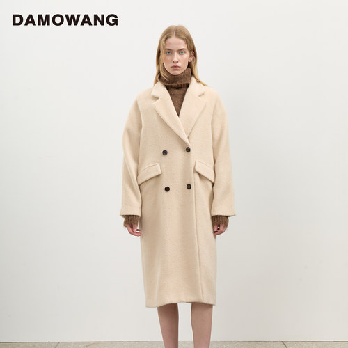 DAMOWANG 2025秋冬新款中长款落肩茧型绵羊毛大衣简约高级风衣女