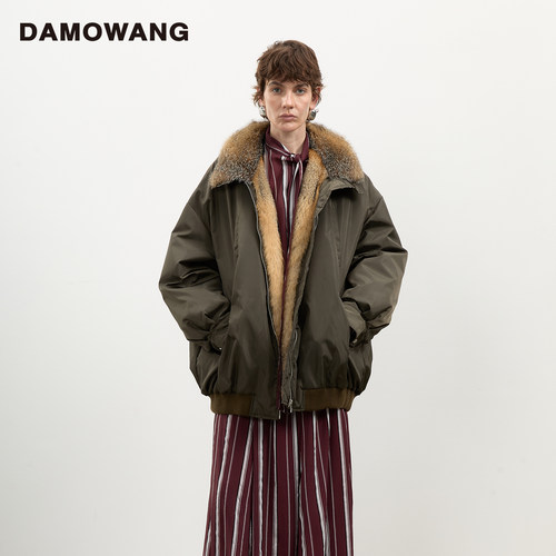 DAMOWANG 2025秋冬新款可拆卸毛领羽绒夹克百搭沙狐白鹅绒外套女