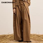 女 DAMOWANG 干爽透气抗皱西装 2026春夏新款 裤 亚麻高腰打褶阔腿裤