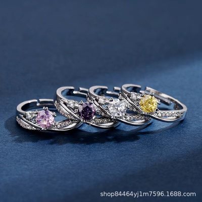 新款一克拉六爪镶嵌戒托星轨纯银白金色莫桑石仿真钻女戒指