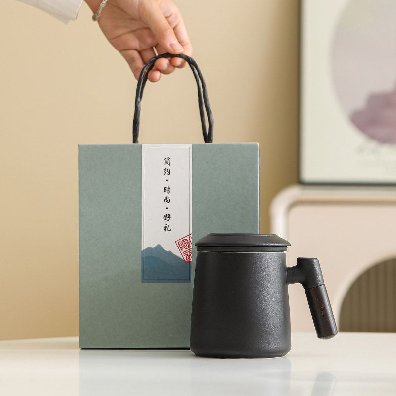 陶瓷马克杯茶水分离泡茶杯个人专用办公室喝茶水杯带盖礼盒装定制