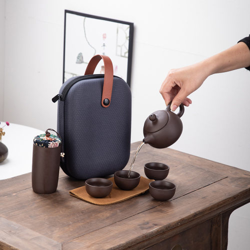 紫砂功夫茶具便携式旅行套装茶叶一壶四杯商务礼品LOGO套装便