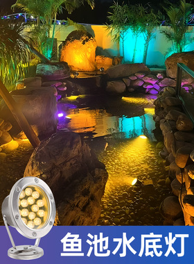 鱼池水下灯水下灯不锈钢七彩灯24V太阳能假山景观Dmx512防水射灯