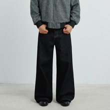 新因素美式原牛高街百搭阔腿微喇感原色cleanfit直筒秋冬款牛仔裤