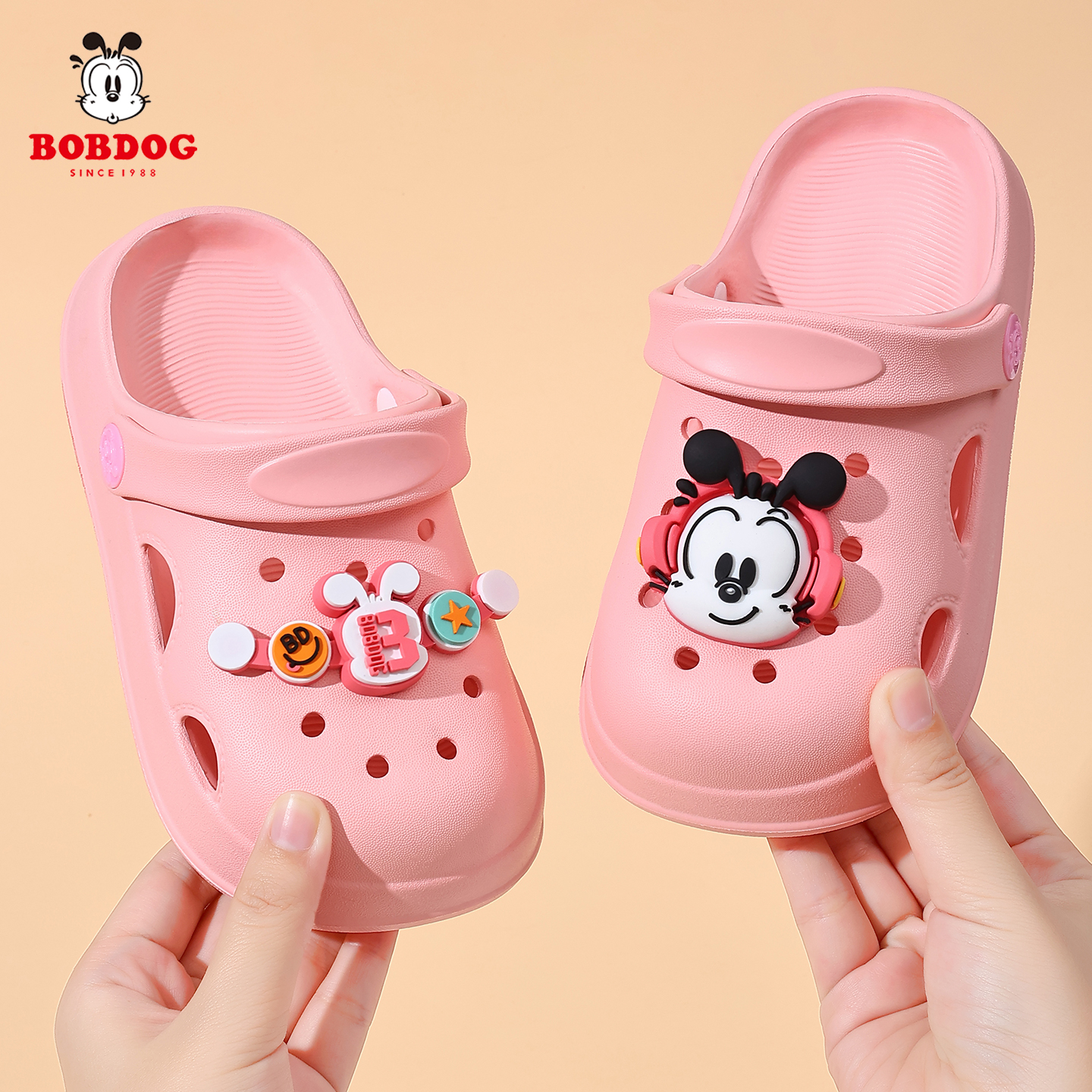 巴布豆夏季新款防滑卡通风洞洞鞋