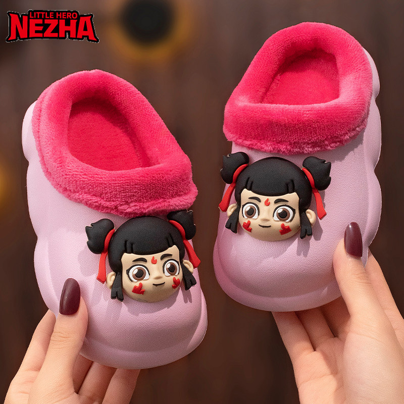 哪吒儿童棉拖鞋男2025新款防滑保暖冬季室内居家加绒卡通女孩棉鞋