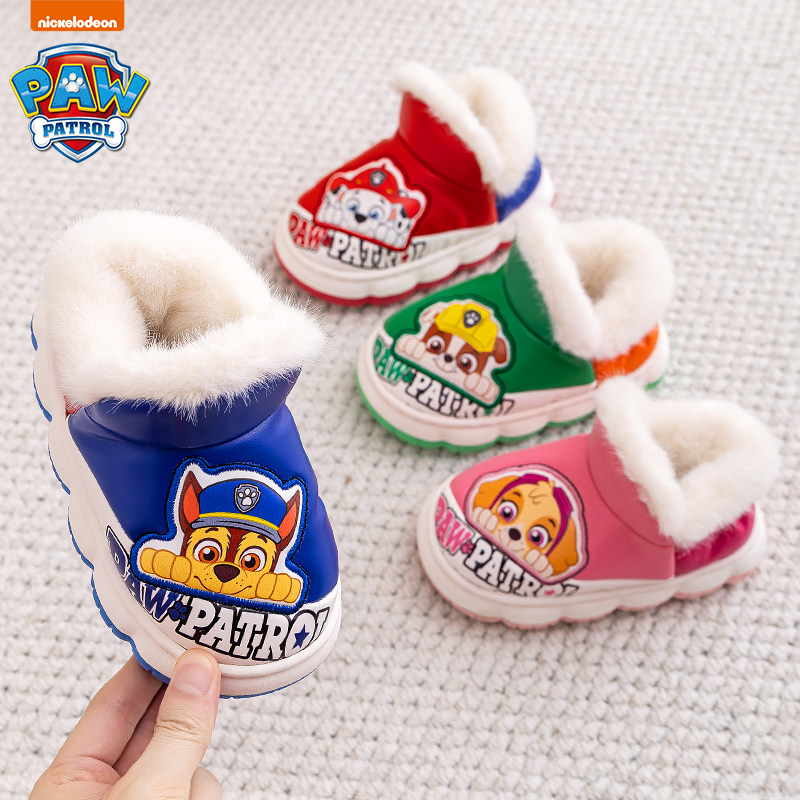 汪汪队儿童棉拖鞋男童防水防滑包跟棉鞋2025新款冬女孩毛毛托拖鞋