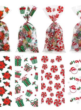 50Pcs Xmas Cookie Packing Bags Christmas Cellophane Party Ba