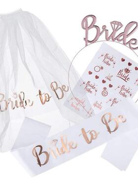 1Set Bride To Be Veil Satin Sash Hiarband Bridal Shower Wedd