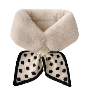 Knitted Faux Rabbit Fur Shawl Cross Scarf Collar Winter Coll