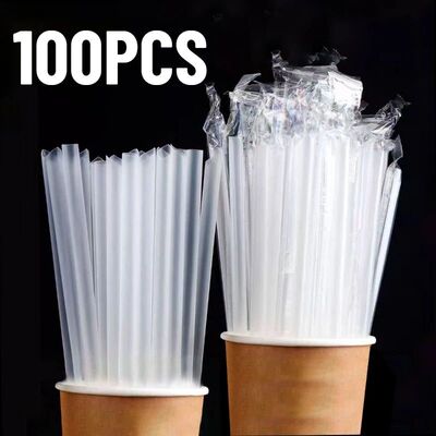 100PCS Transparent Straws Disposable Drinking Straws Milk Te