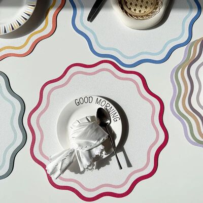 1/4/6pcs Faux Leather Placemats Printed Flower Shape Insulat