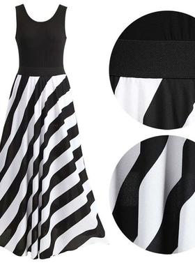 Dresses, womens vests, floor mopping striped long dresses