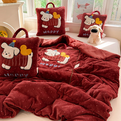 牛奶绒 加厚冬季抱枕被子两用2025新款车用折叠枕头被毯子二合一