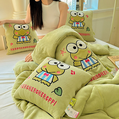 三丽鸥 牛奶绒 加厚午睡抱枕被子两用二合一车用折叠沙发靠枕毯子