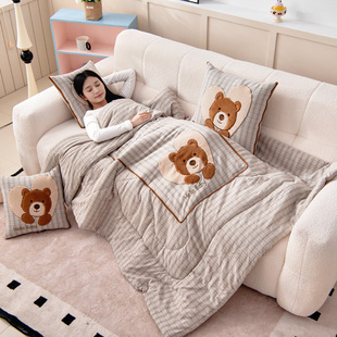 车用折叠毯 全棉色织抱枕被子两用二合一午睡车载枕头被新款