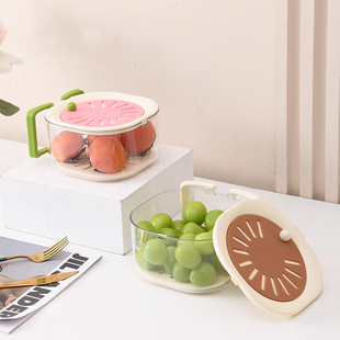 双层沥水篮家用轻奢水果篮清洗滤水二合一加厚果盘带盖手柄洗菜篮