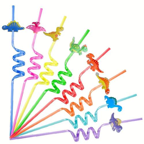 8 PCS Dinosaur Gift Pack Straw Accessories Cartoon Patch Art