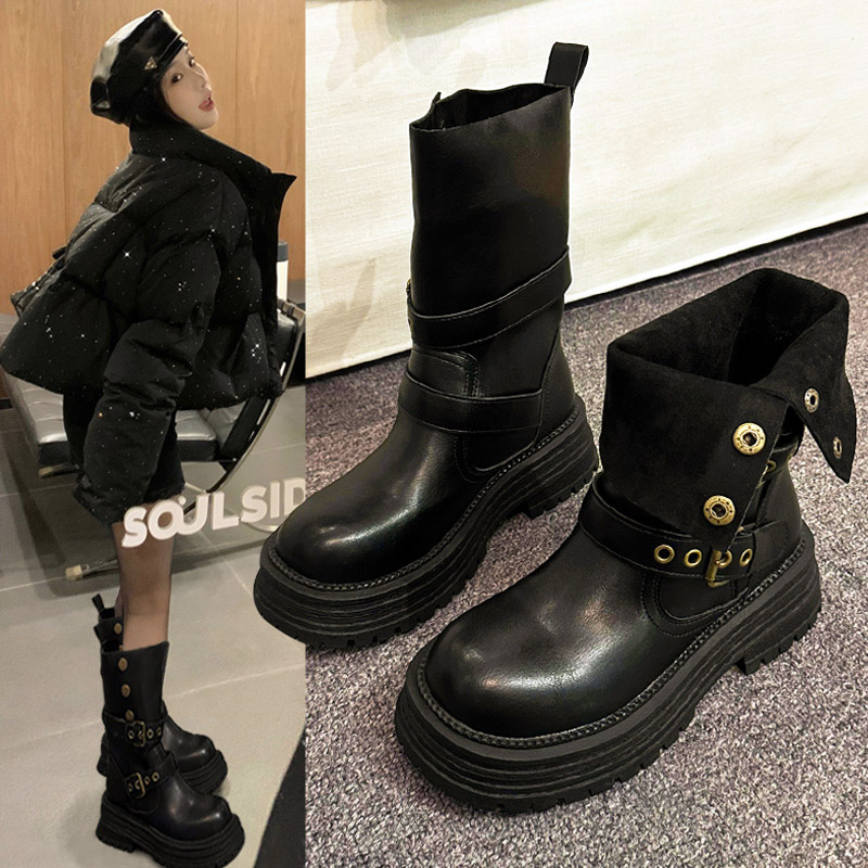 优兰意两穿加厚薄绒中筒马丁靴子