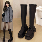 长筒靴女2026新款 秋冬百搭厚底小个子平口高筒骑士靴不过膝长靴子