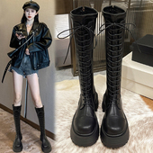 马丁靴厚底显瘦系带高筒靴子长筒骑士靴女2025秋季 新款 小个子长靴