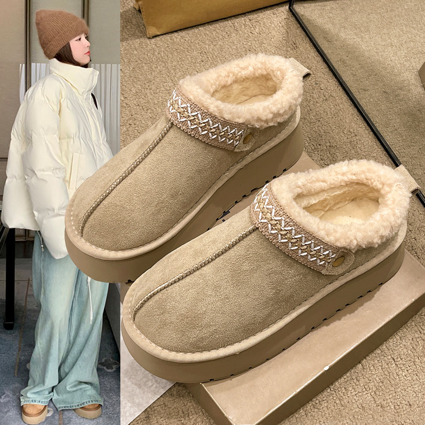 优兰意厚底及踝雪地靴女冬季新款