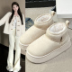 加绒加厚短筒毛毛短筒棉靴面包鞋 白色厚底雪地靴女冬季 2025年新款
