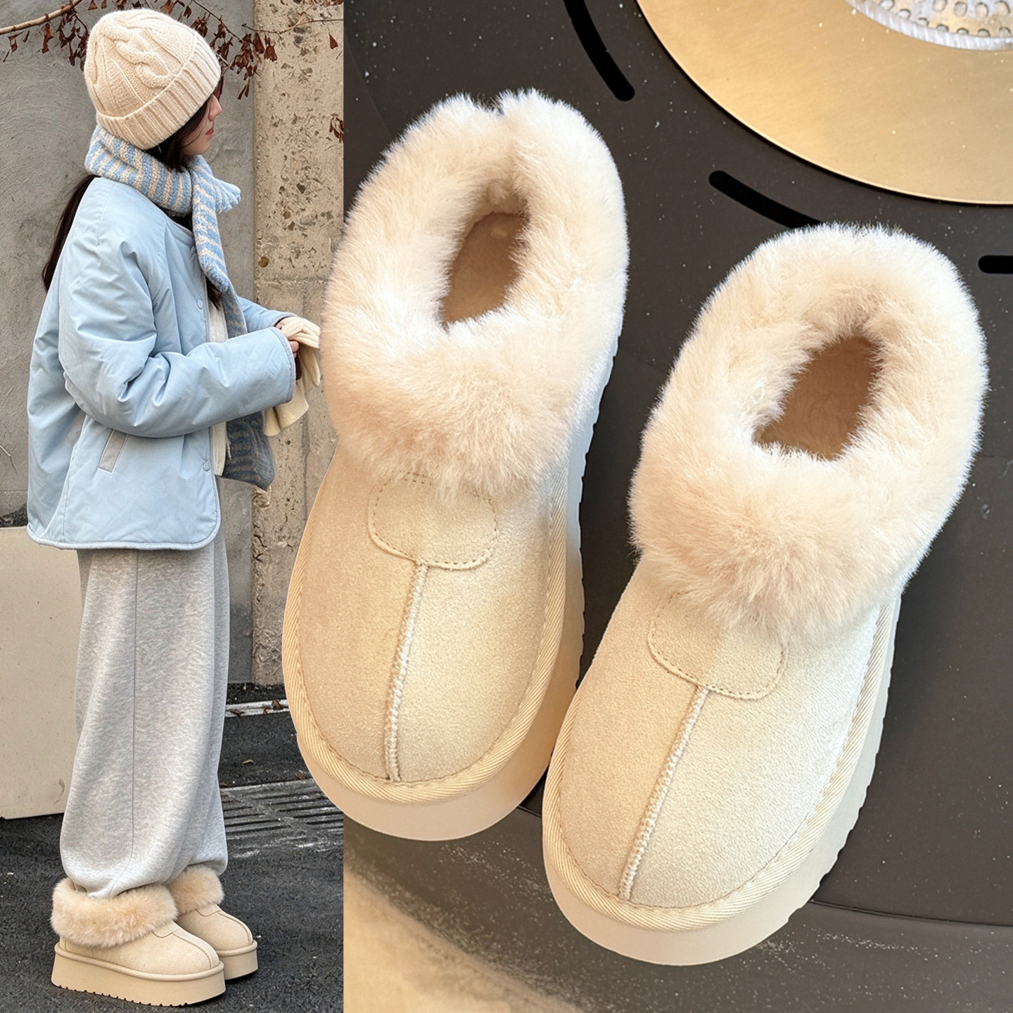 优兰意厚底雪地靴冬季加厚保暖潮
