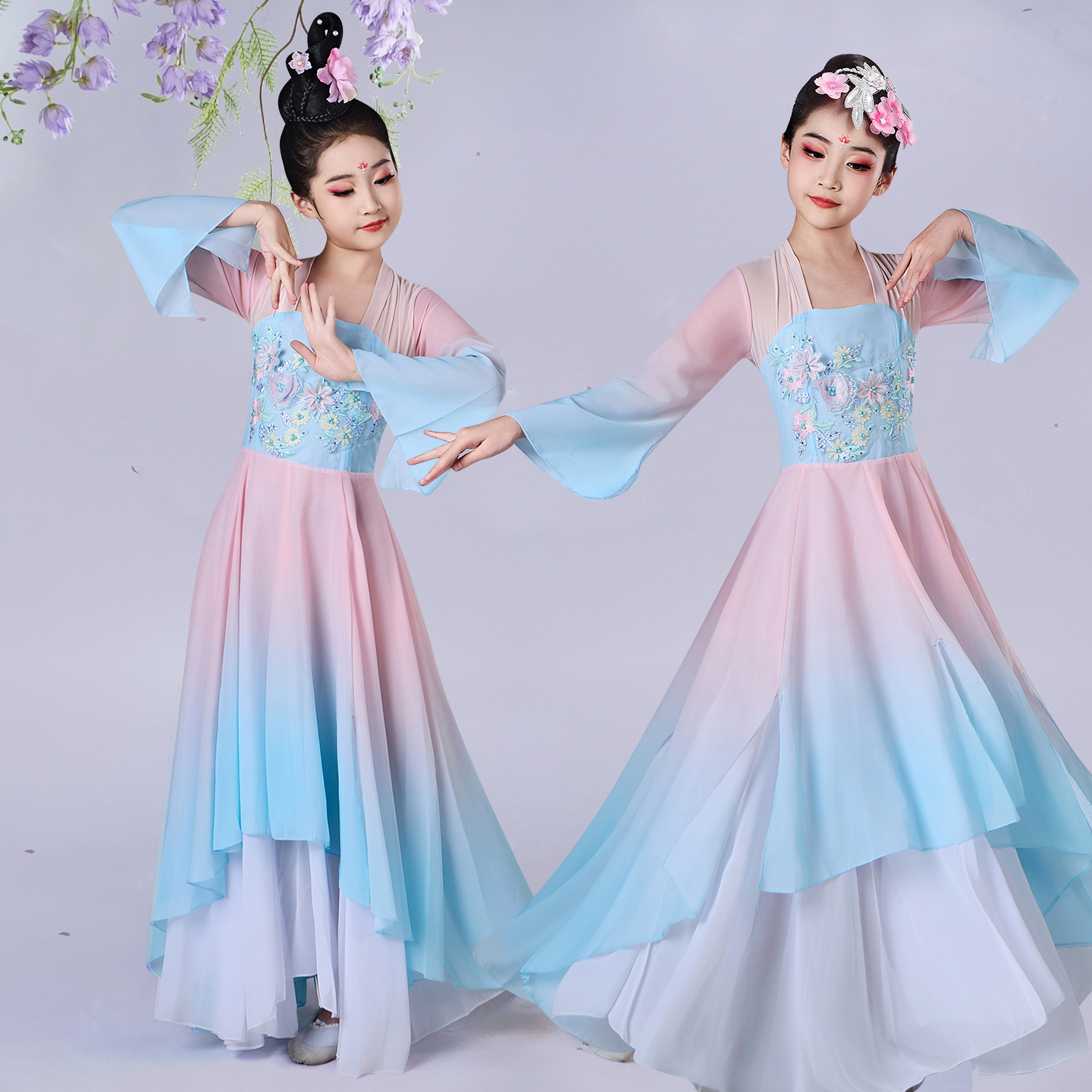 女童古典舞大摆裙簪花引舞蹈服装