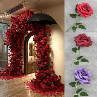 仿真玫瑰花头婚礼娟花墙背景插花路引花球DIY装饰假花