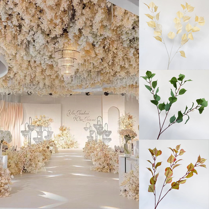 仿真乌桕叶红色绿色黄色秋冬天户外树枝装饰植物假叶子单支假树叶