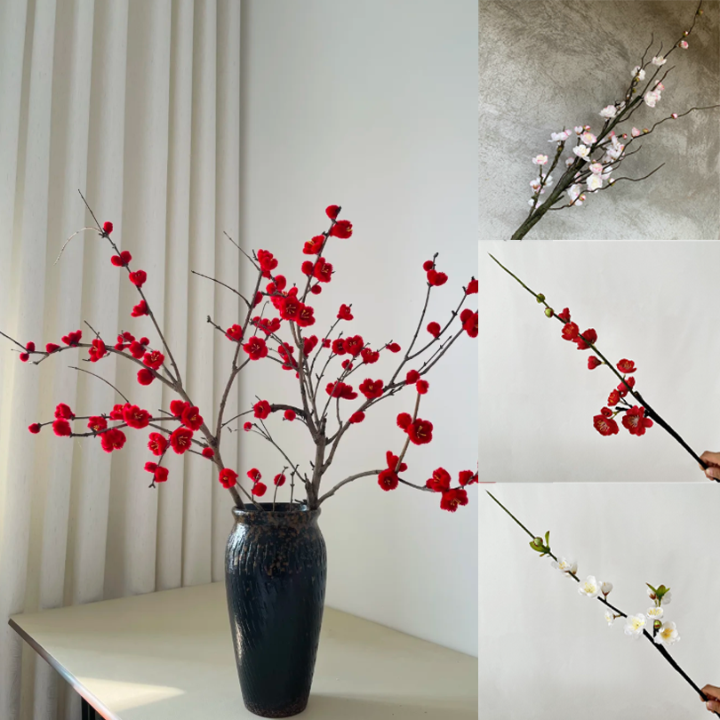 仿真梅花枝假花摆件仿真花腊梅干花桃花客厅摆设花束中式家居装饰