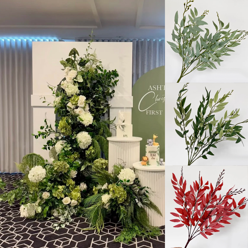 婚庆仿真柳叶绿色5叉把束柳树叶森系婚庆婚庆装饰假花仿真叶