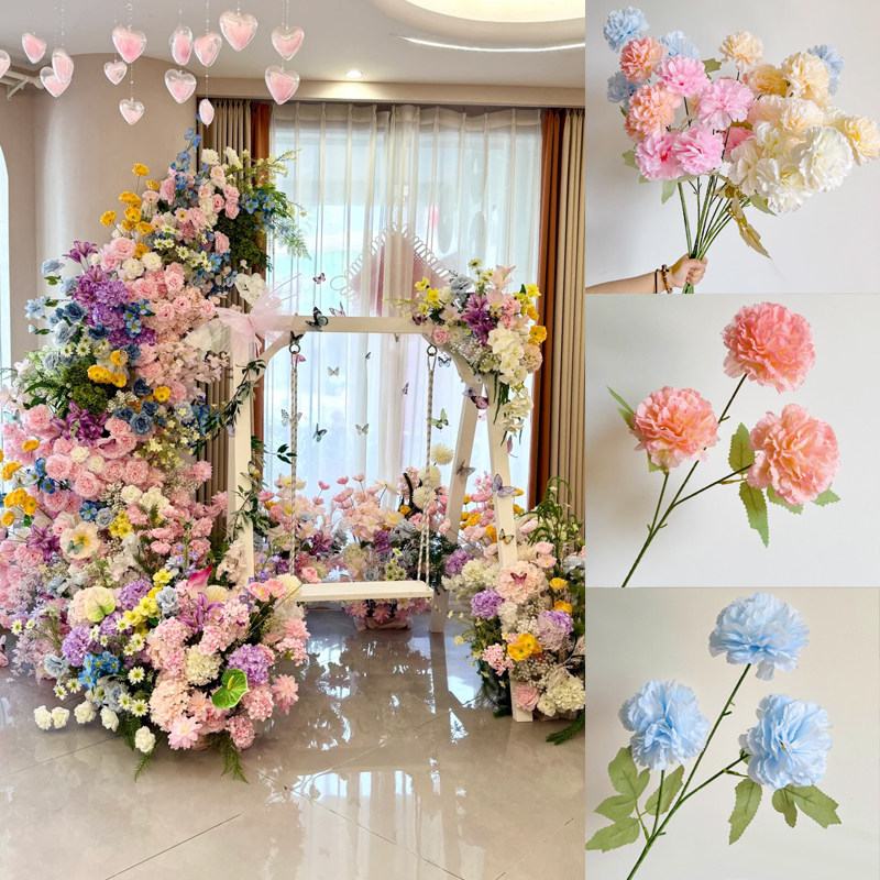 三头康乃馨仿真花束假花绢花婚庆花艺客厅摆设餐桌摆件母亲节