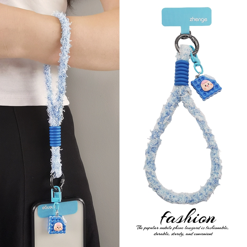 虹客手机挂绳毛绒手腕短款女士秋冬季户外登山旅游行逛街拍照防丢摔手提链带子电话套壳吊绳通用时尚百搭新品