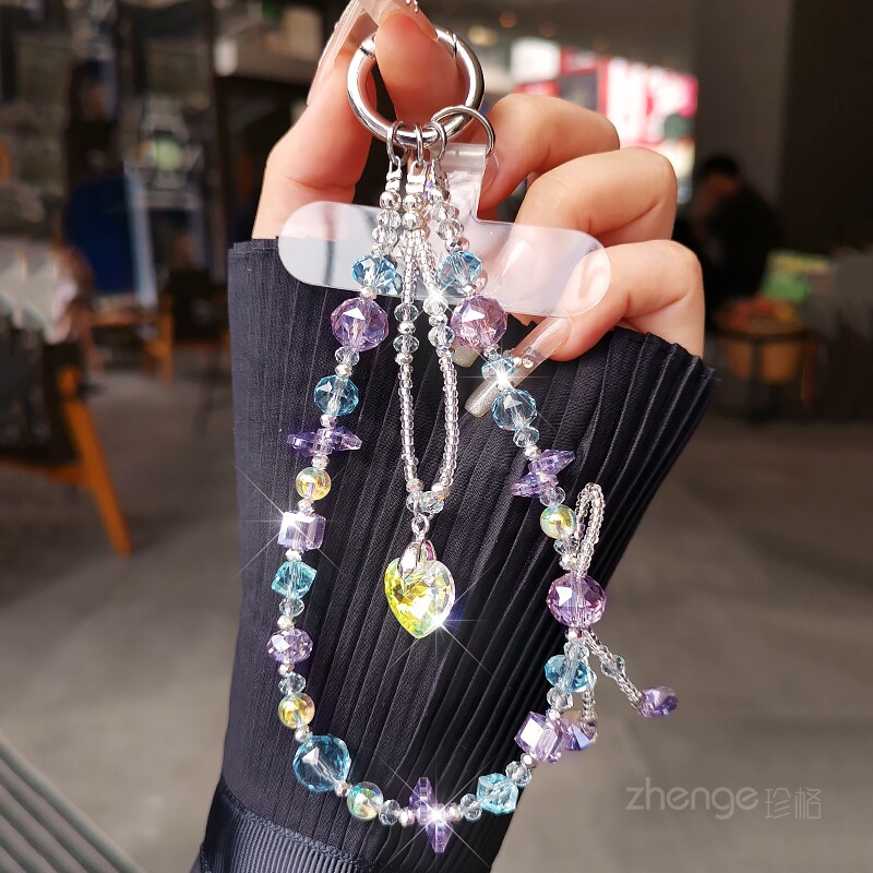 小清新水晶串珠手机链饰品挂件女式时尚防丢摔手提链精致高级感挂包包